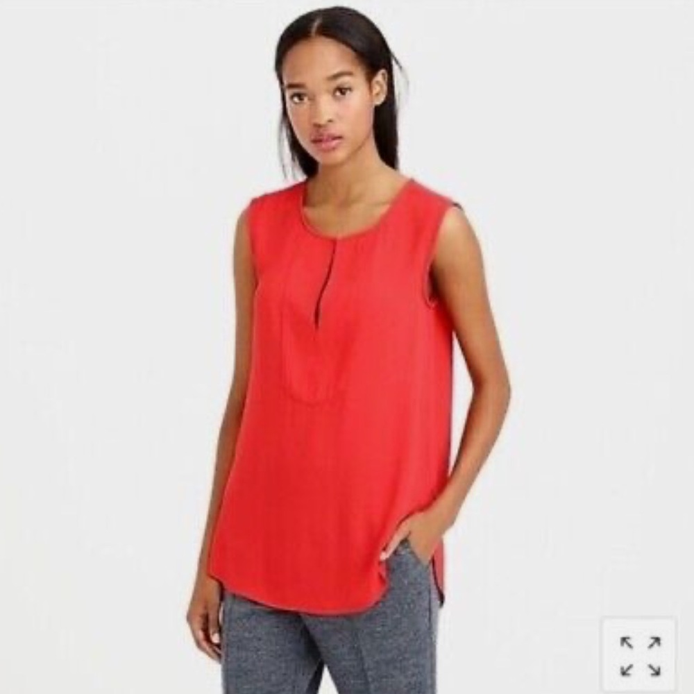 J. Crew 365 H8094 Drapey Cap Sleeve Blouse Mandarin Collar Keyhole Rounded Hem